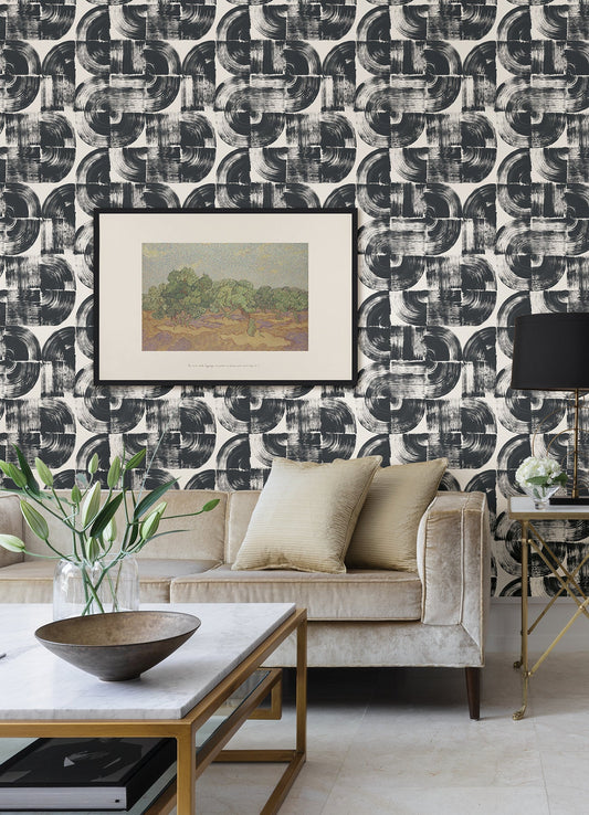 A-Street Prints Giulietta Black Painterly Geometric Wallpaper, 20.5-in by 33-ft