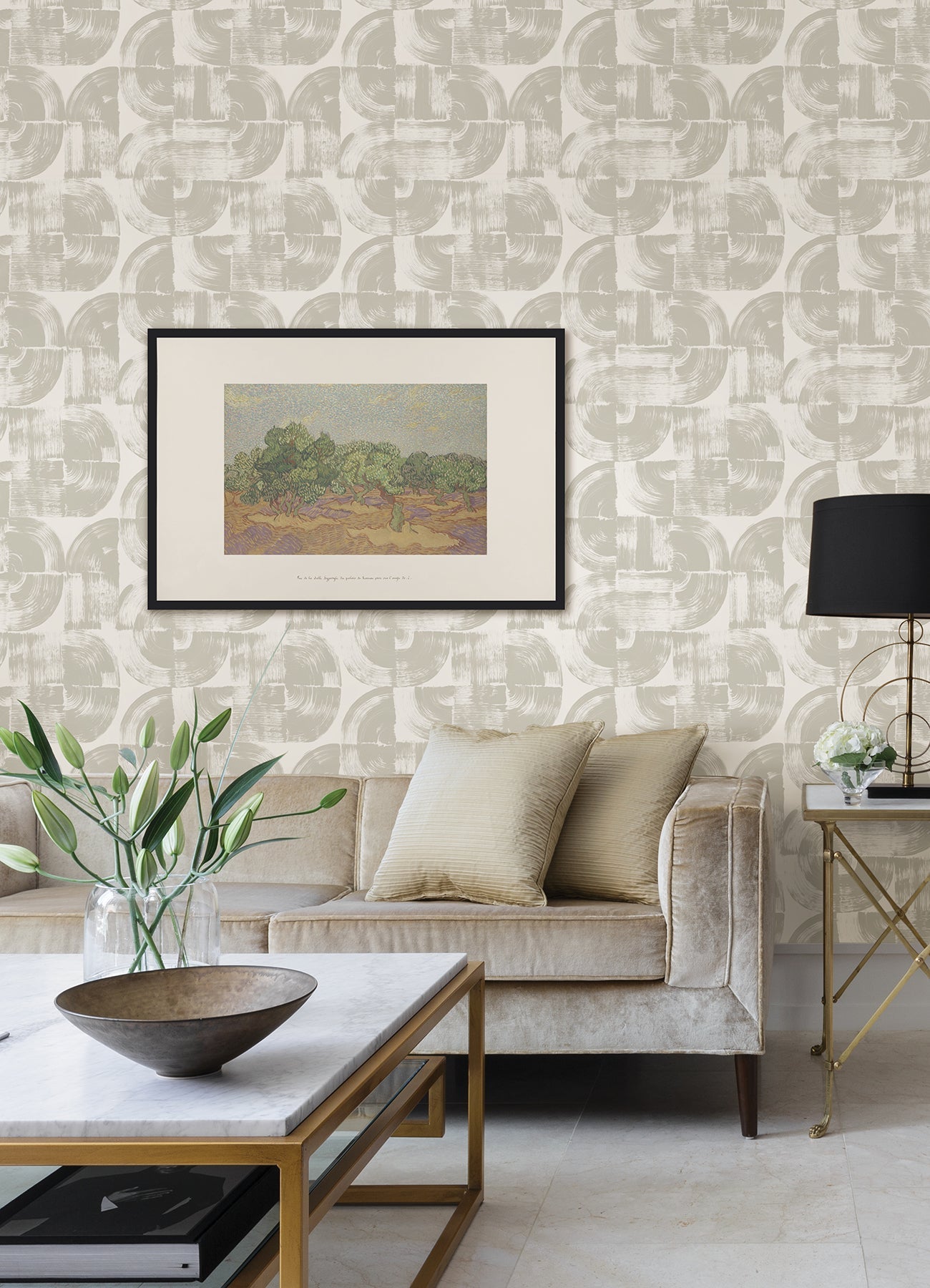 A-Street Prints Giulietta Light Grey Painterly Geometric Wallpaper, 20.5-in by 33-ft