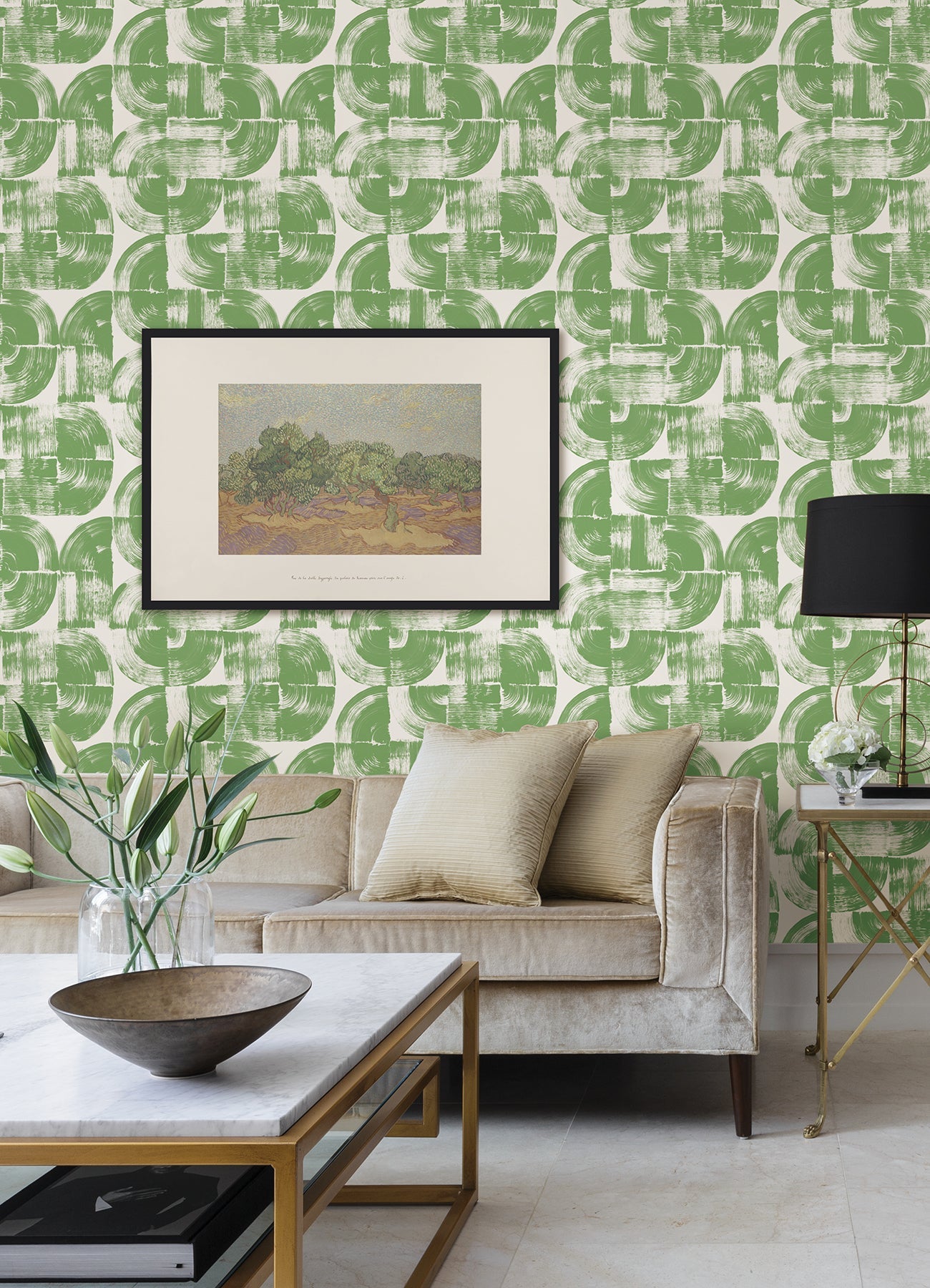 A-Street Prints Giulietta Green Painterly Geometric Wallpaper, 20.5-in by 33-ft