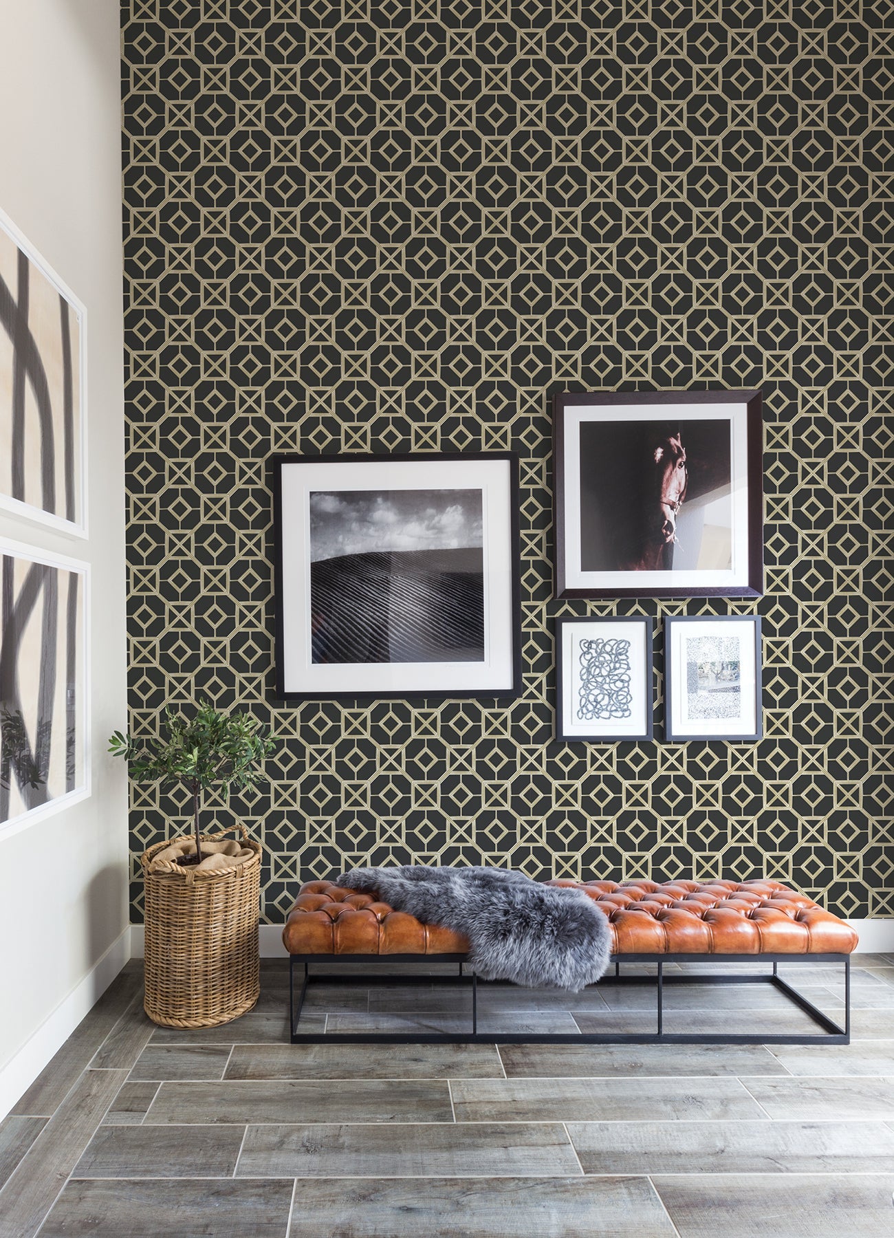 A-Street Prints Livia Black Trellis Wallpaper, 20.5-in by 33-ft