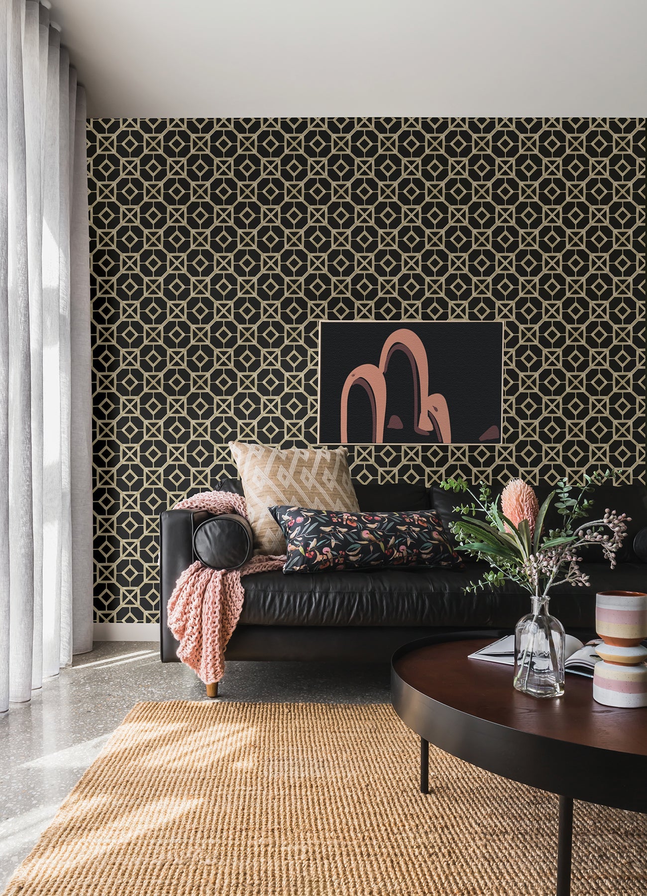 A-Street Prints Livia Black Trellis Wallpaper, 20.5-in by 33-ft