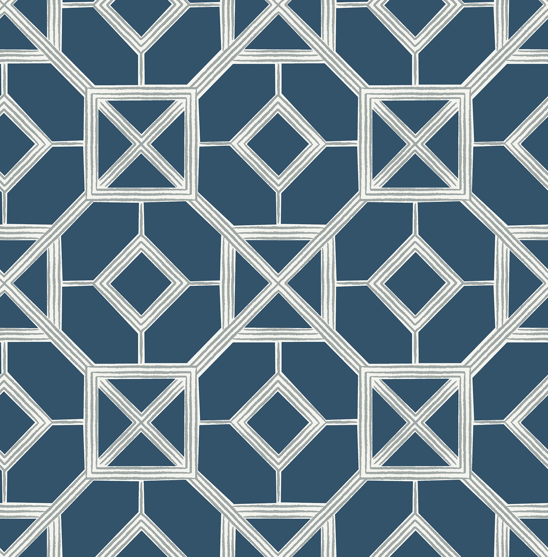 A-Street Prints Livia Dark Blue Trellis Wallpaper, 20.5-in by 33-ft