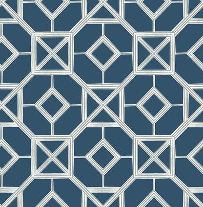 A-Street Prints Livia Dark Blue Trellis Wallpaper, 20.5-in by 33-ft