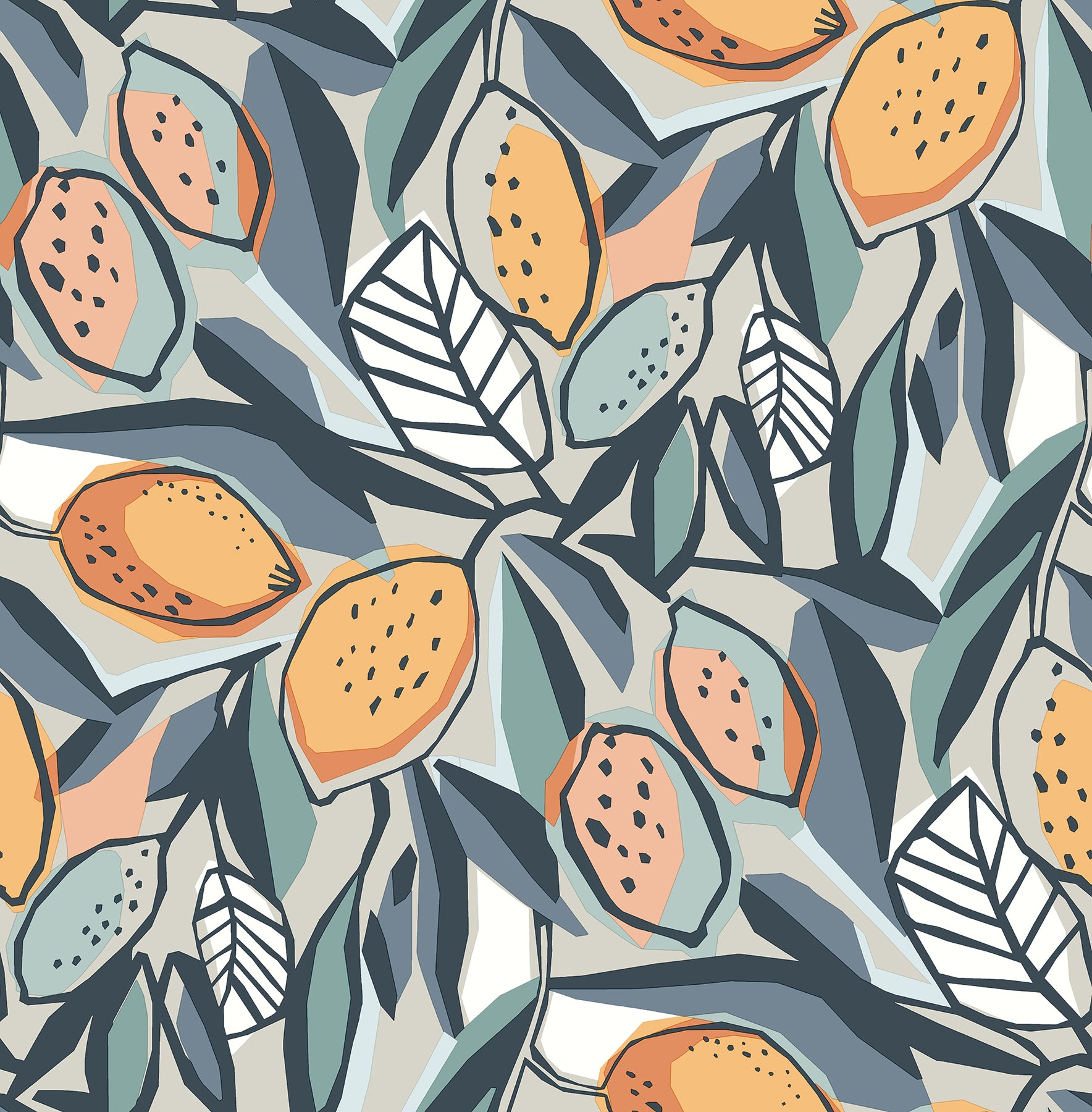 A-Street Prints Meyer Teal Citrus Wallpaper, 20.5-in by 33-ft