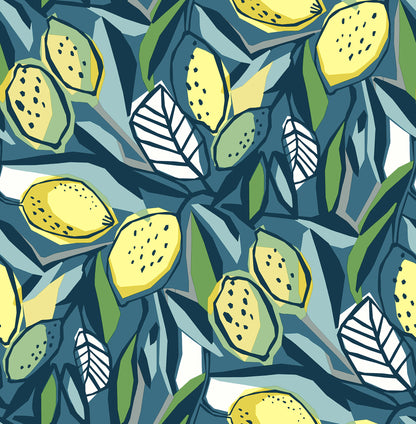 A-Street Prints Meyer Blue Citrus Wallpaper, 20.5-in by 33-ft