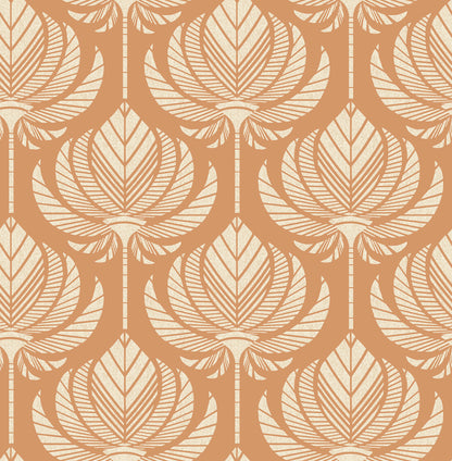 A-Street Prints Palmier Orange Lotus Fan Wallpaper, 20.5-in by 33-ft