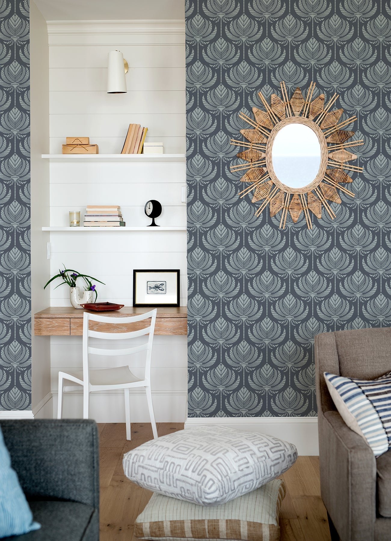 A-Street Prints Palmier Navy Lotus Fan Wallpaper, 20.5-in by 33-ft