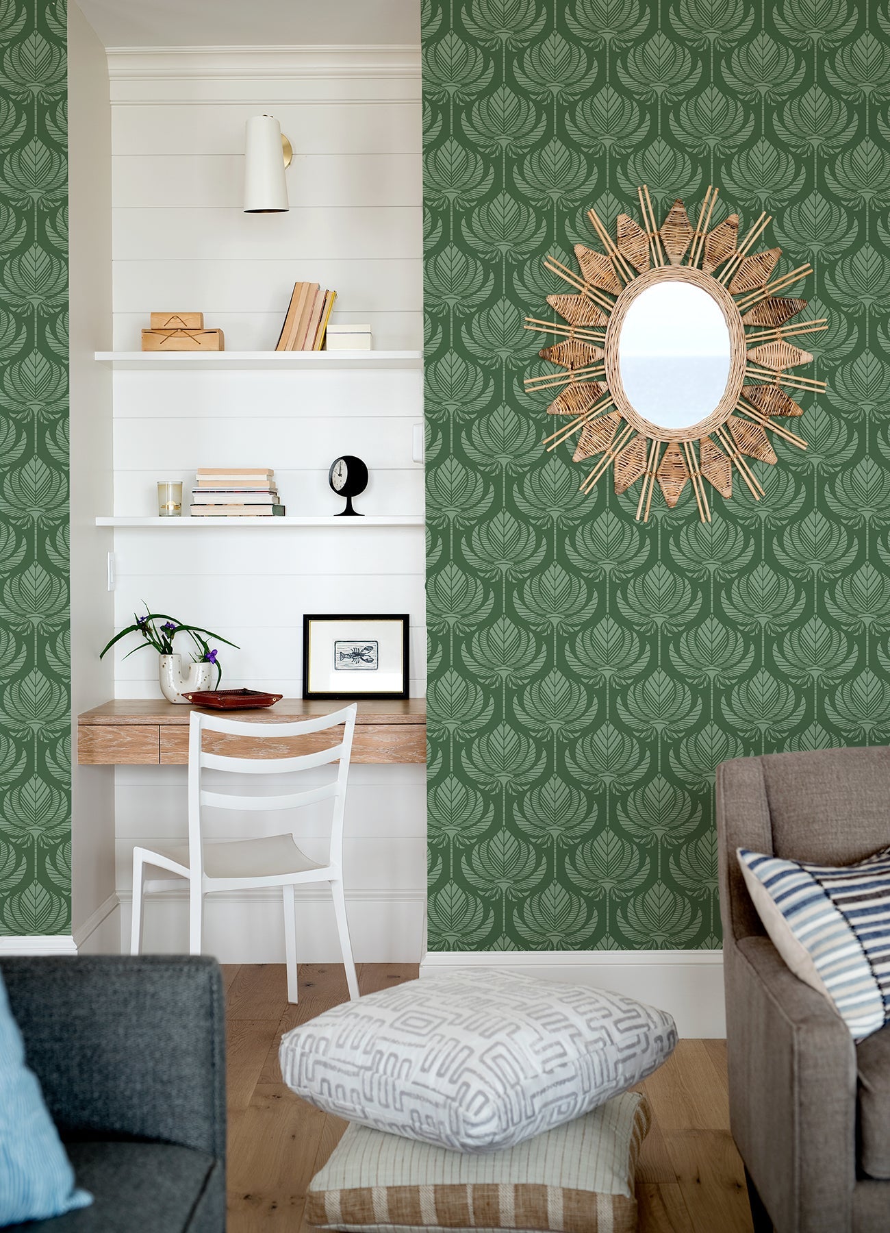 A-Street Prints Palmier Green Lotus Fan Wallpaper, 20.5-in by 33-ft