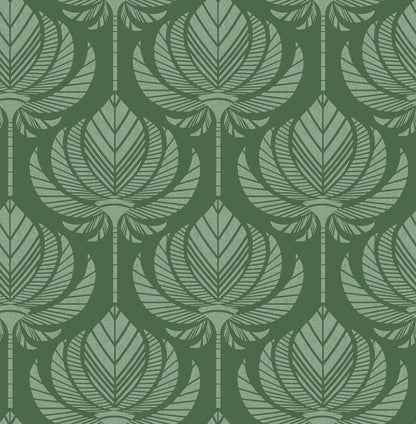 A-Street Prints Palmier Green Lotus Fan Wallpaper, 20.5-in by 33-ft