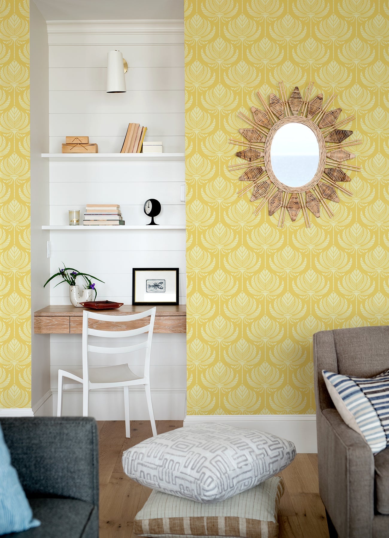 A-Street Prints Palmier Yellow Lotus Fan Wallpaper, 20.5-in by 33-ft