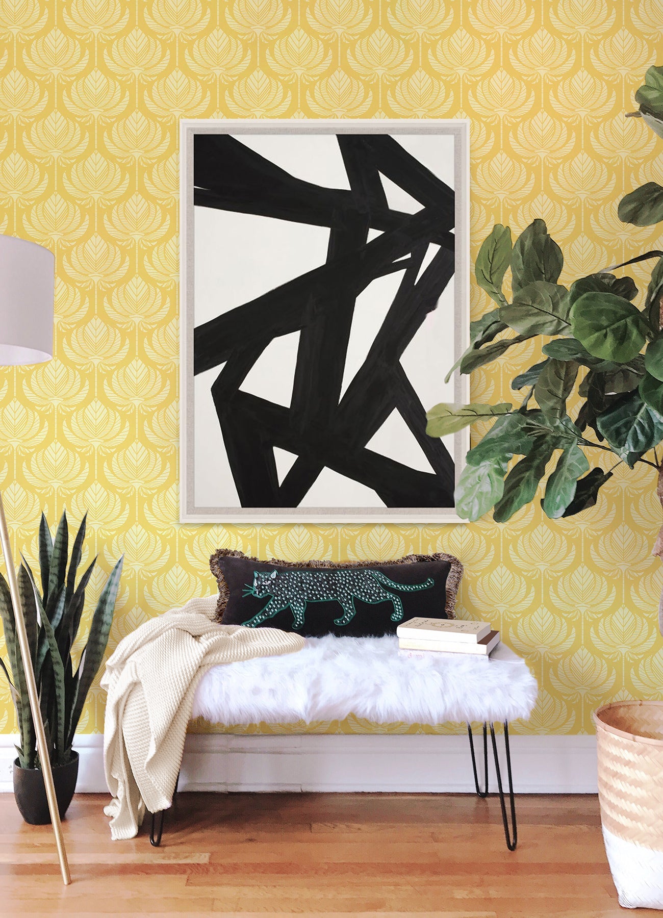 A-Street Prints Palmier Yellow Lotus Fan Wallpaper, 20.5-in by 33-ft