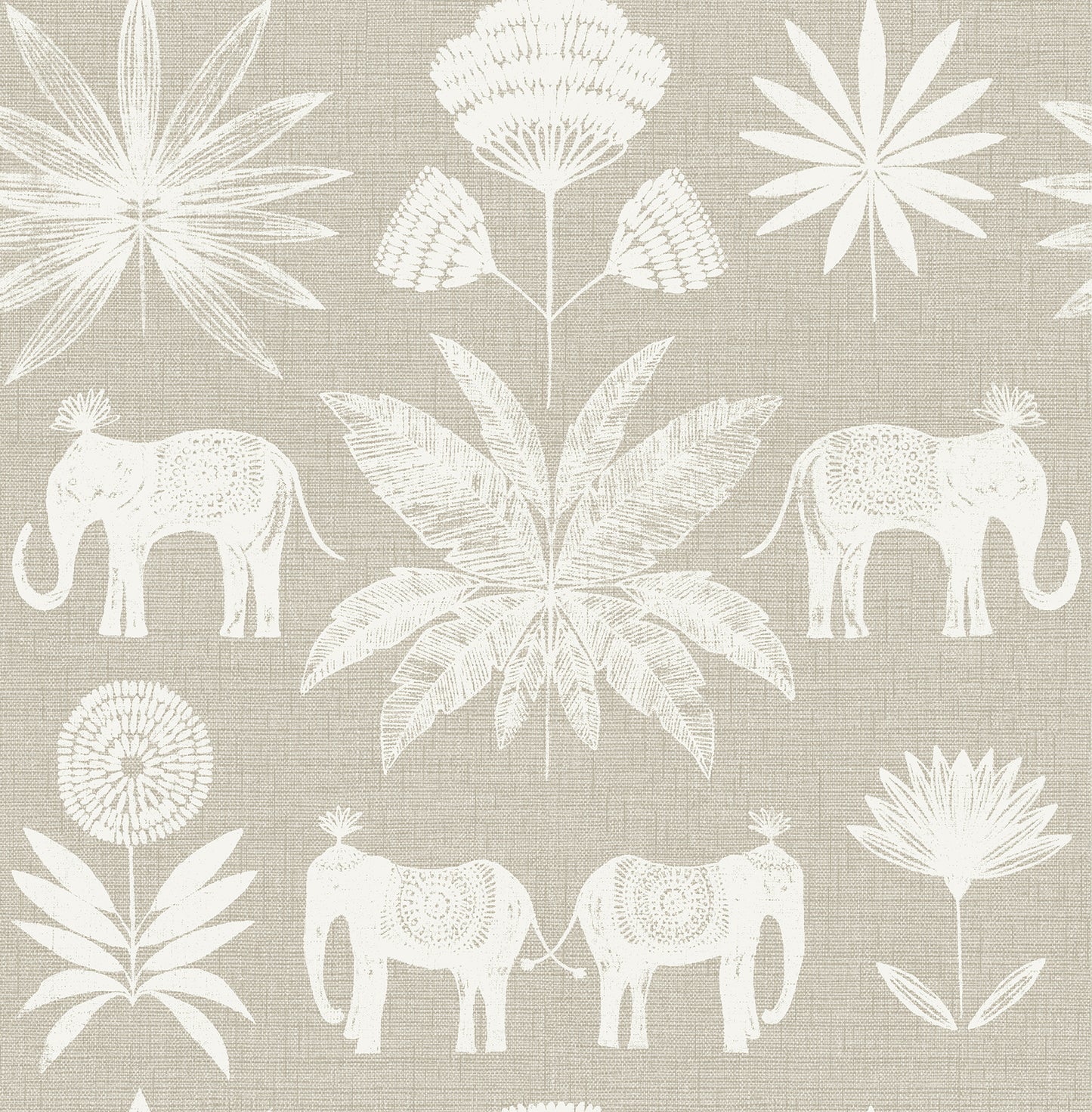 A-Street Prints Bazaar Light Grey Elephant Oasis Wallpaper, 20.5-in by 33-ft