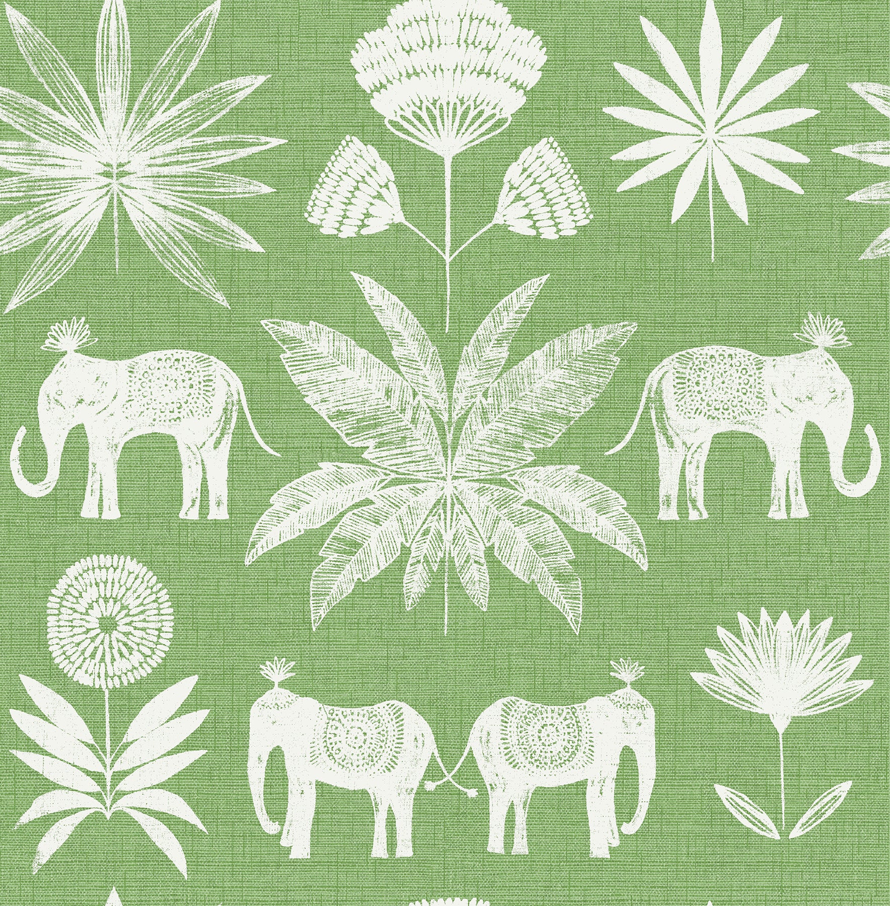 A-Street Prints Bazaar Green Elephant Oasis Wallpaper, 20.5-in by 33-ft