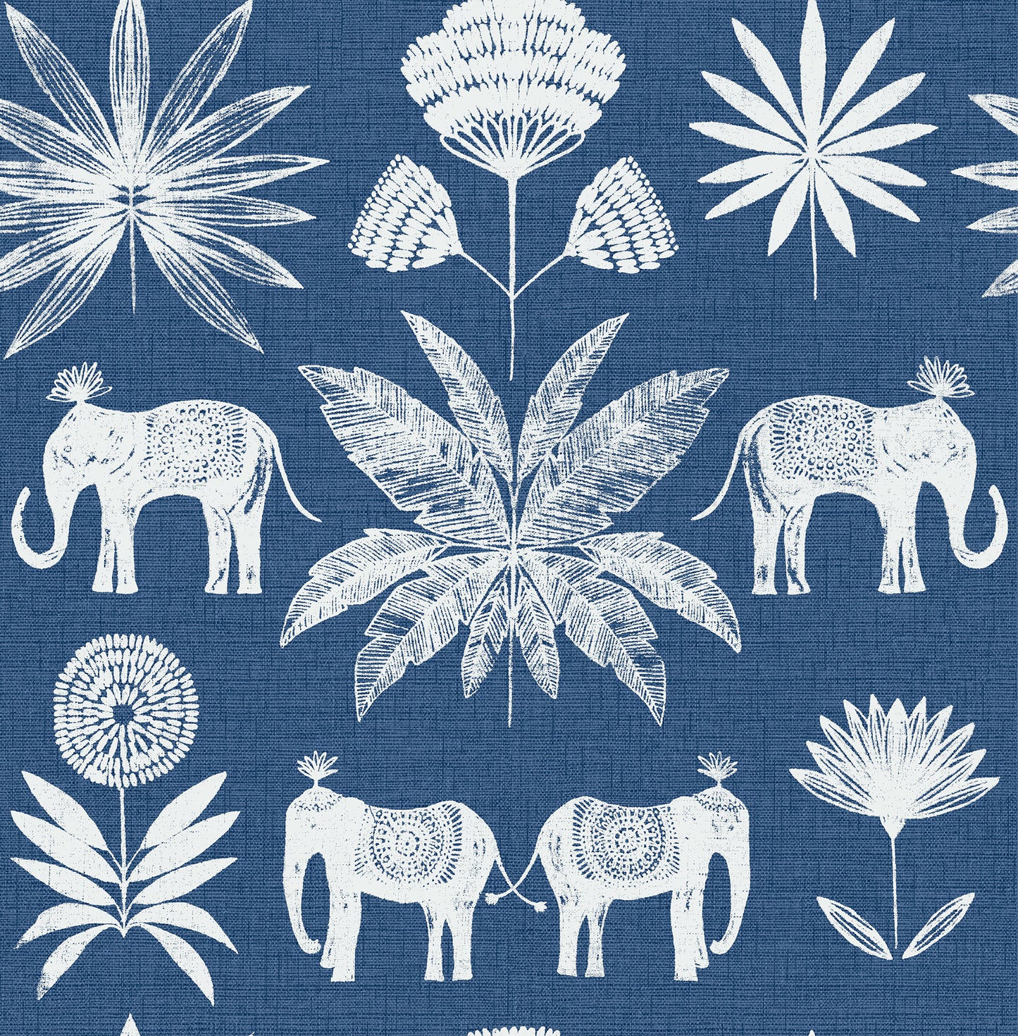 A-Street Prints Bazaar Blue Elephant Oasis Wallpaper, 20.5-in by 33-ft