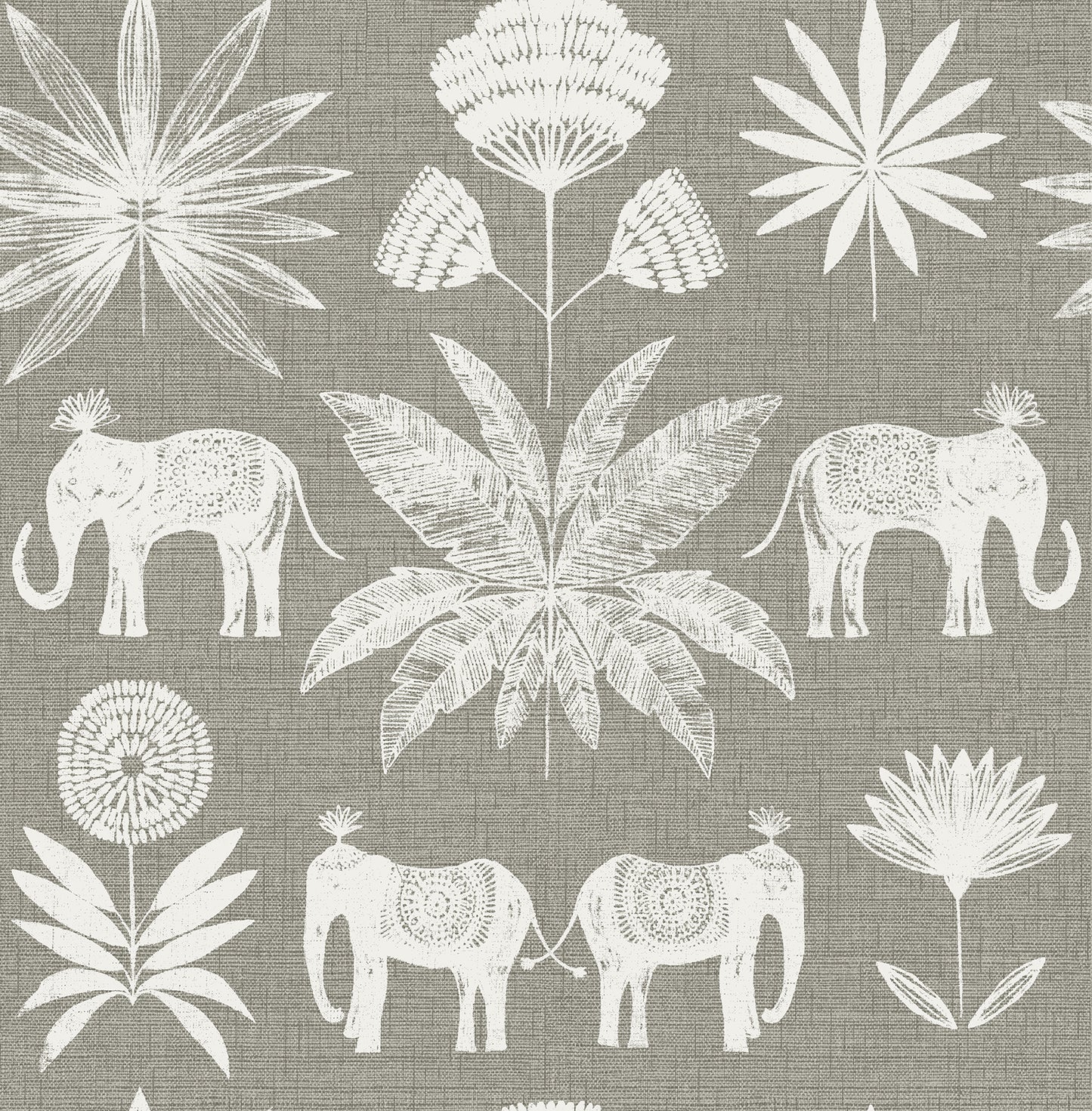 A-Street Prints Bazaar Grey Elephant Oasis Wallpaper, 20.5-in by 33-ft