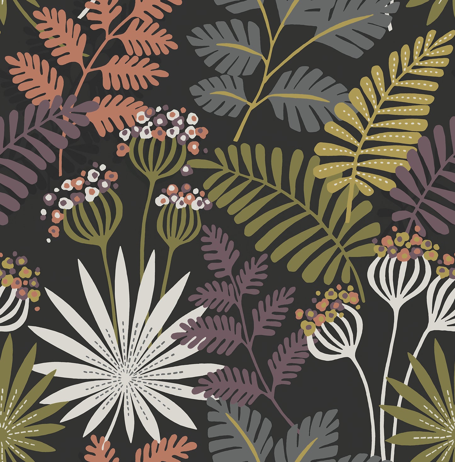 A-Street Prints Praslin Black Botanical Wallpaper, 20.5-in by 33-ft