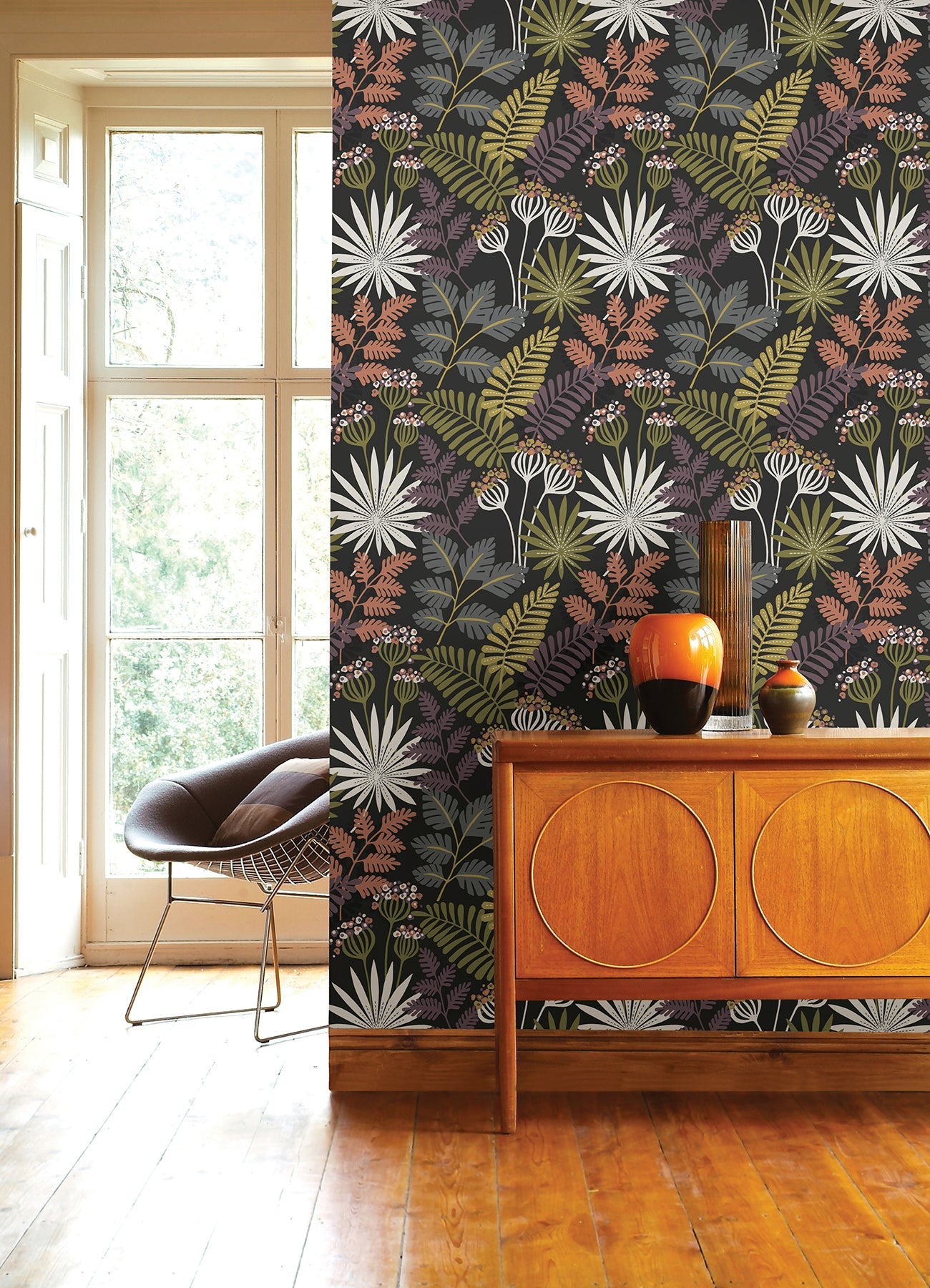 A-Street Prints Praslin Black Botanical Wallpaper, 20.5-in by 33-ft