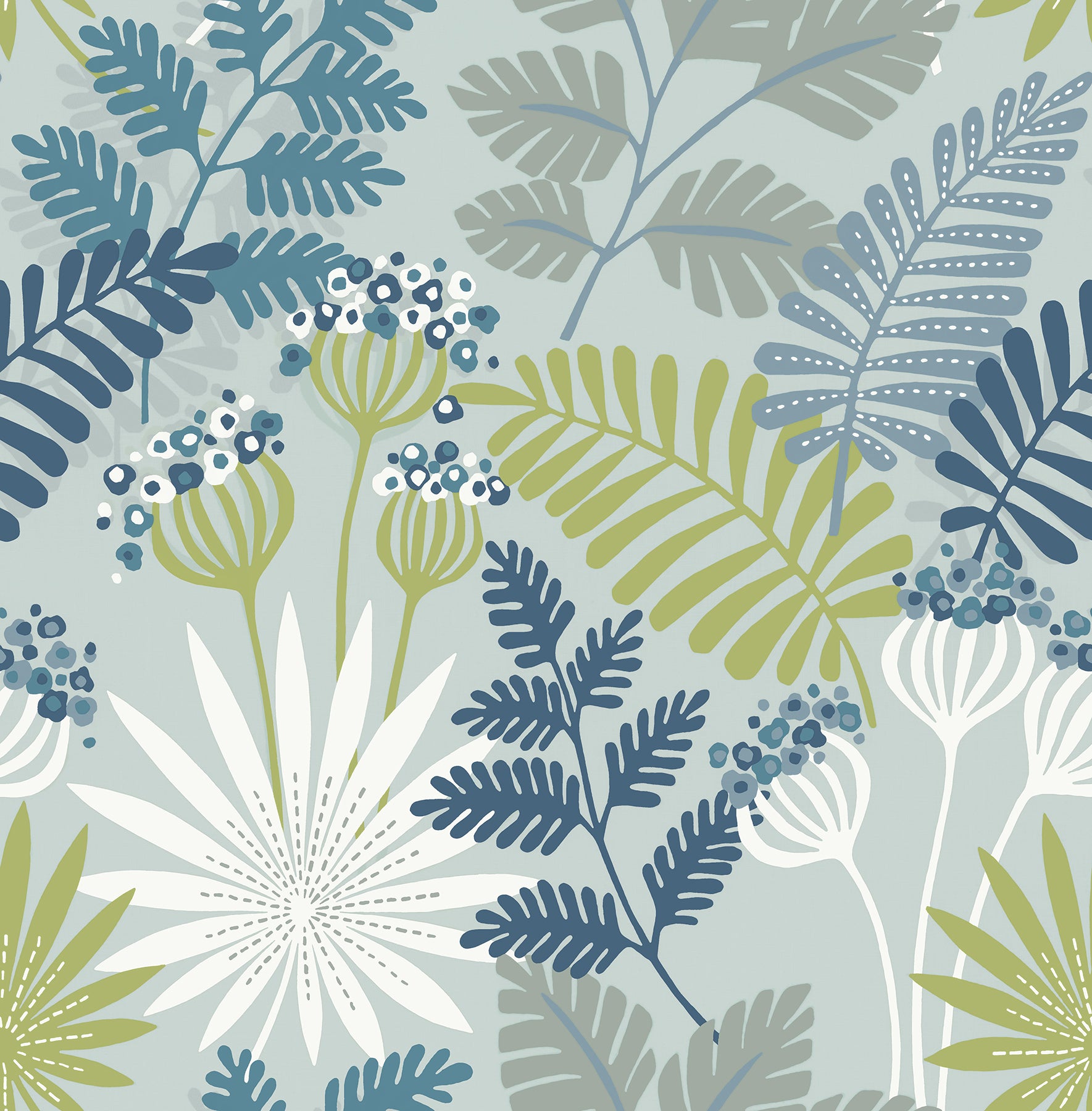 A-Street Prints Praslin Sky Blue Botanical Wallpaper, 20.5-in by 33-ft