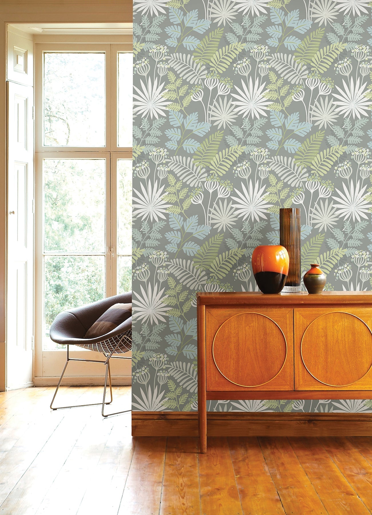 A-Street Prints Praslin Grey Botanical Wallpaper, 20.5-in by 33-ft