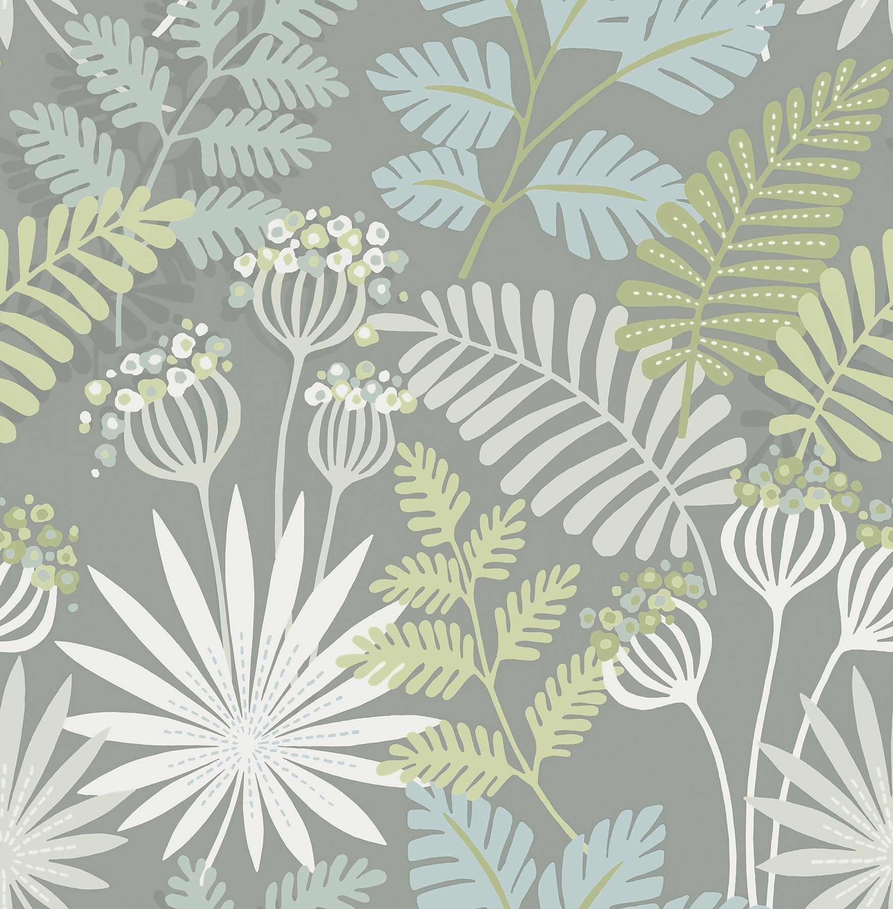 A-Street Prints Praslin Grey Botanical Wallpaper, 20.5-in by 33-ft