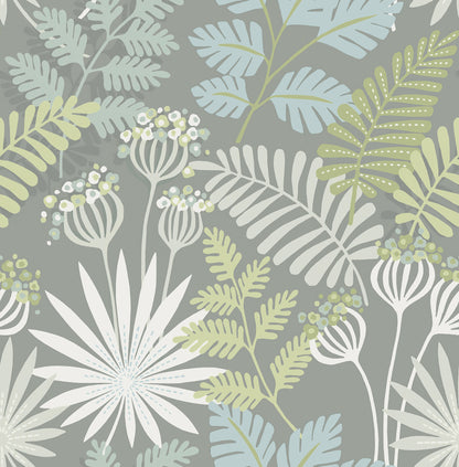 A-Street Prints Praslin Grey Botanical Wallpaper, 20.5-in by 33-ft