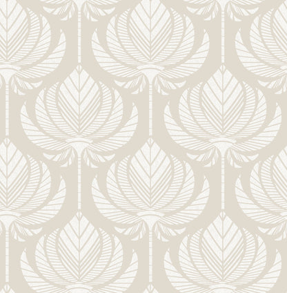 A-Street Prints Palmier Light Grey Lotus Fan Wallpaper, 20.5-in by 33-ft