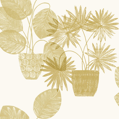 A-Street Prints Aida Gold Potted Plant Wallpaper, 27-in by 27-ft