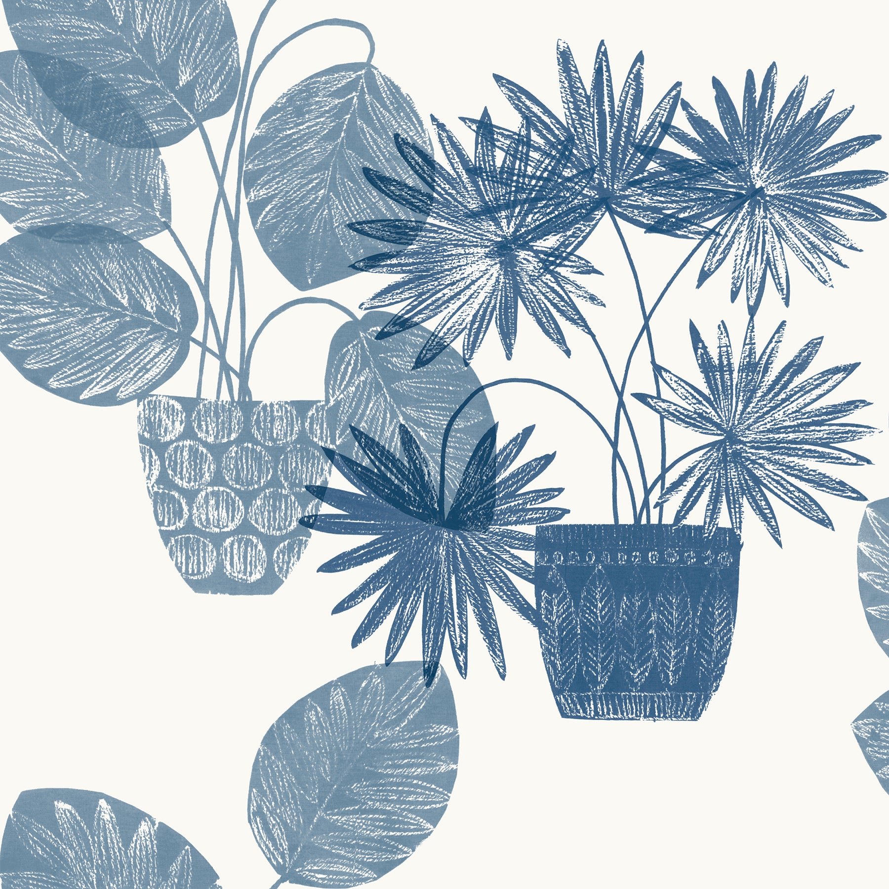 A-Street Prints Aida Blue Potted Plant Wallpaper, 27-in by 27-ft