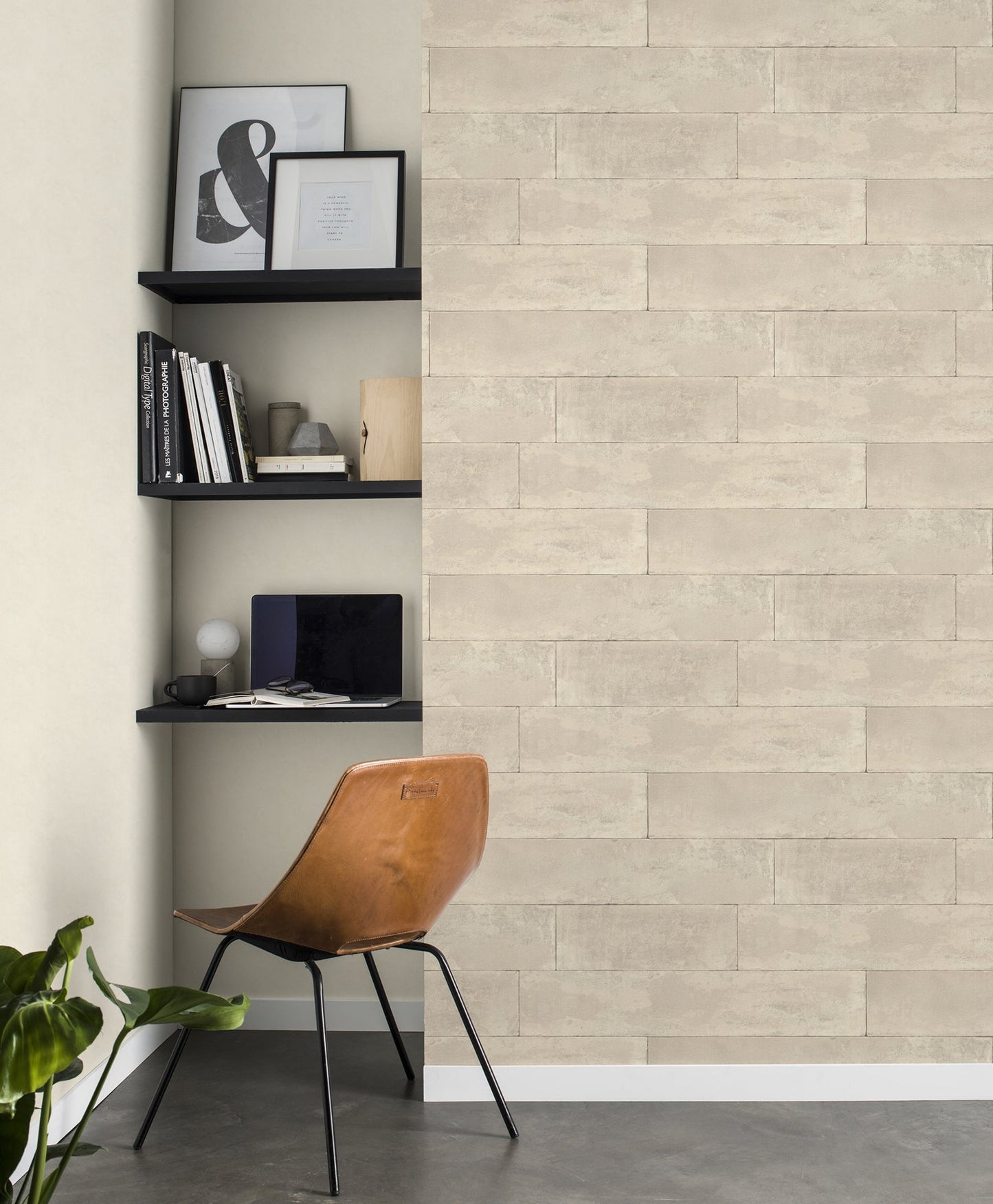 Advantage Lanier Neutral Stone Plank Wallpaper, 21-in by 33-ft