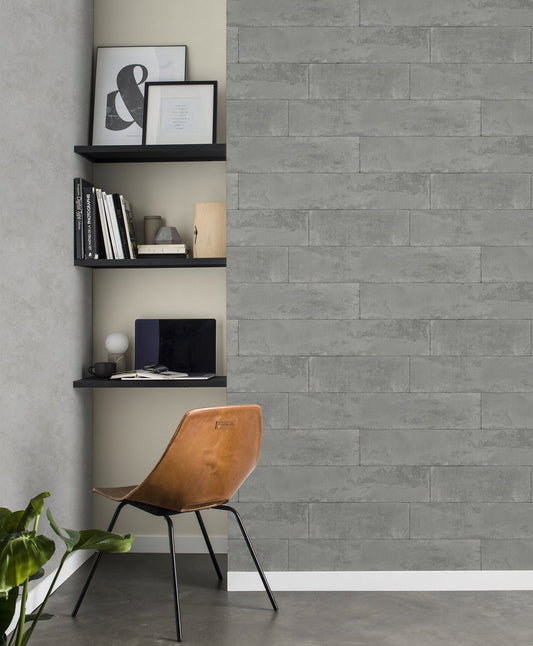 Advantage Lanier Grey Stone Plank Wallpaper, 21-in by 33-ft