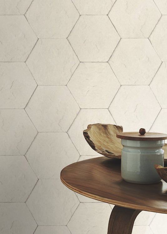 Advantage Bascom Dove Stone Hexagon Wallpaper, 21-in by 33-ft