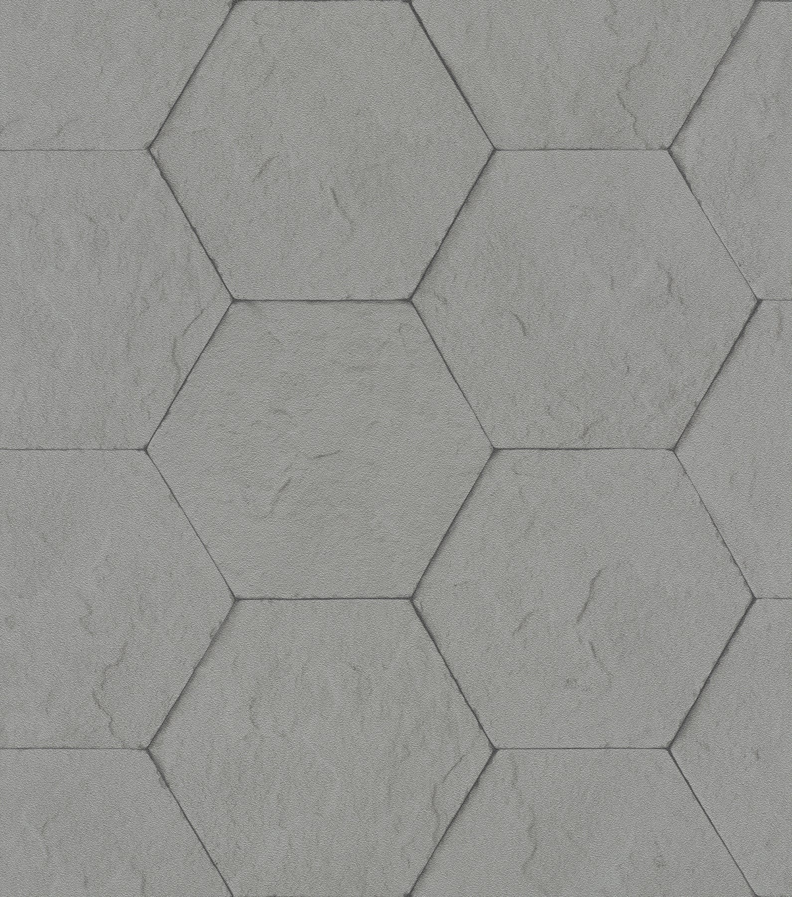 Advantage Bascom Dark Grey Stone Hexagon Wallpaper, 21-in by 33-ft