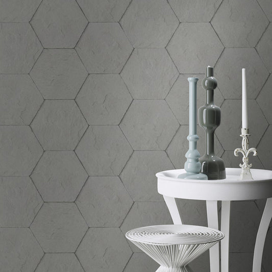 Advantage Bascom Dark Grey Stone Hexagon Wallpaper, 21-in by 33-ft