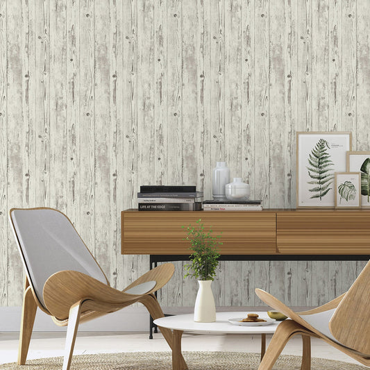 Advantage Albright White Weathered Oak Panels Wallpaper, 21-in by 33-ft