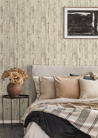 Advantage Albright Ivory Weathered Oak Panels Wallpaper, 21-in by 33-ft