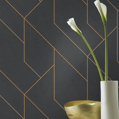 Advantage Pollock Black Gilded Geometric Wallpaper, 21-in by 33-ft