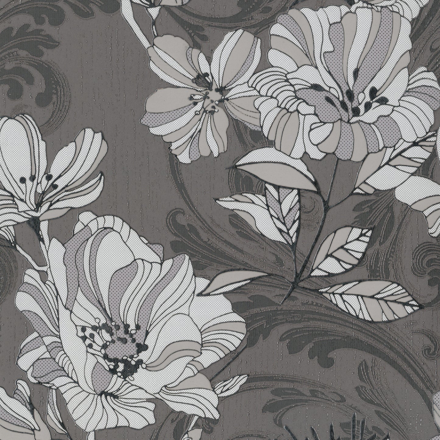 A-Street Prints Selene Silver Mucha Floral Wallpaper, 20.9-in by 33-ft