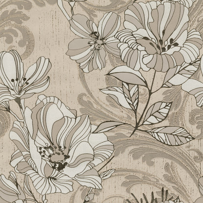 A-Street Prints Selene Gold Mucha Floral Wallpaper, 20.9-in by 33-ft