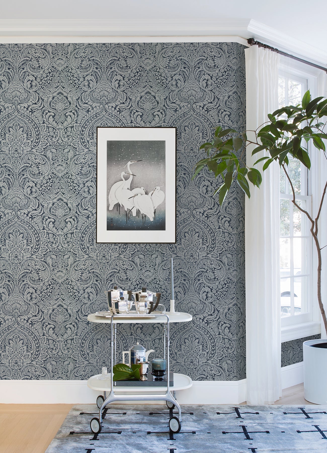 A-Street Prints Artemis Sapphire Floral Damask Wallpaper, 20.9-in by 33-ft