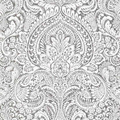 A-Street Prints Artemis Platinum Floral Damask Wallpaper, 20.9-in by 33-ft