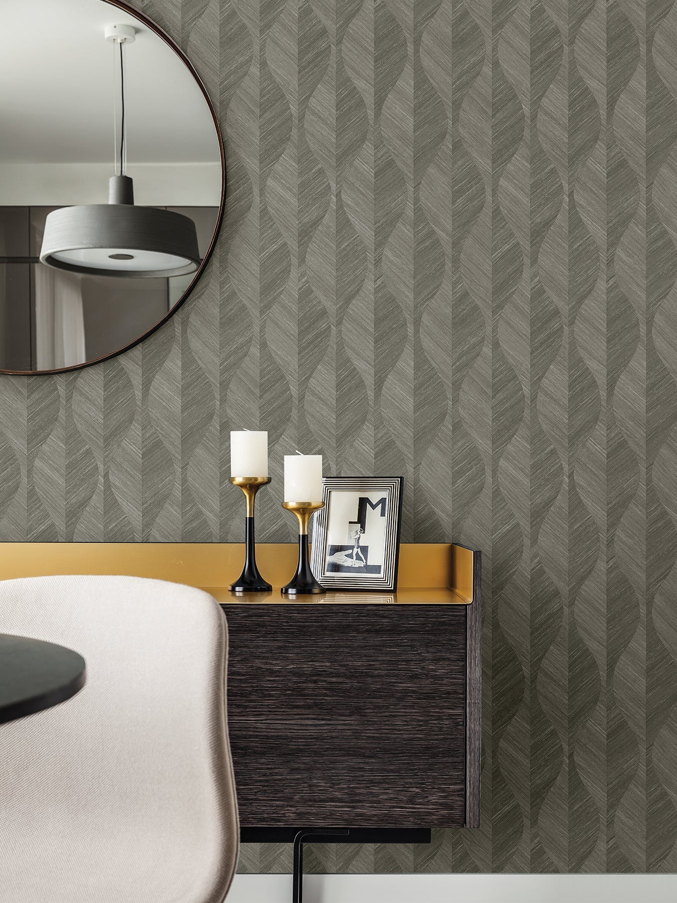 Advantage Oresome Dark Grey Grey Ogee Wallpaper, 20.9-in by 33-ft