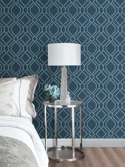 Advantage Frege Blue Trellis Wallpaper, 20.9-in by 33-ft