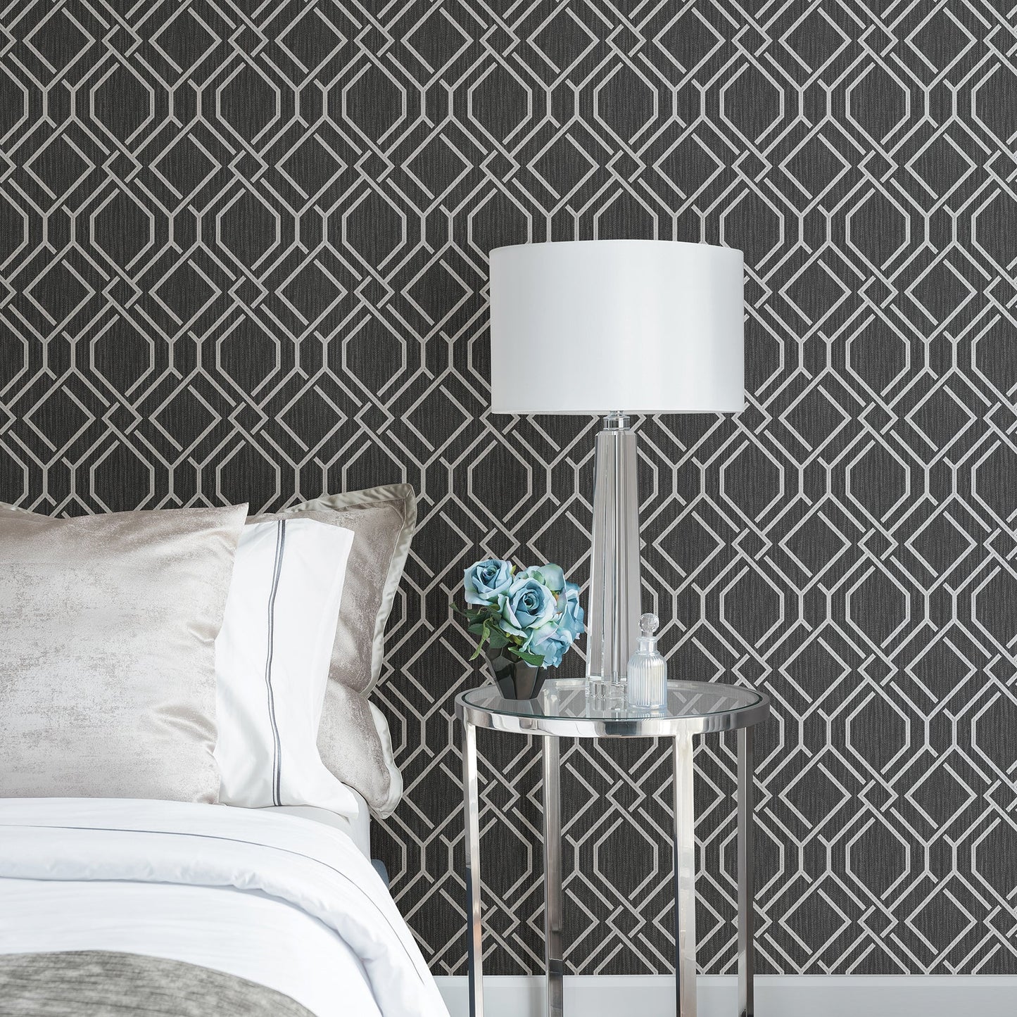 Advantage Frege Charcoal Trellis Wallpaper, 20.9-in by 33-ft