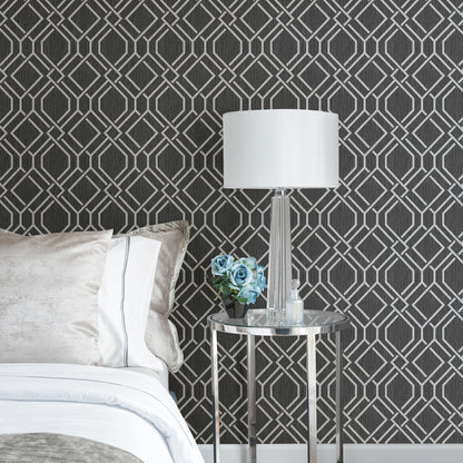 Advantage Frege Charcoal Trellis Wallpaper, 20.9-in by 33-ft