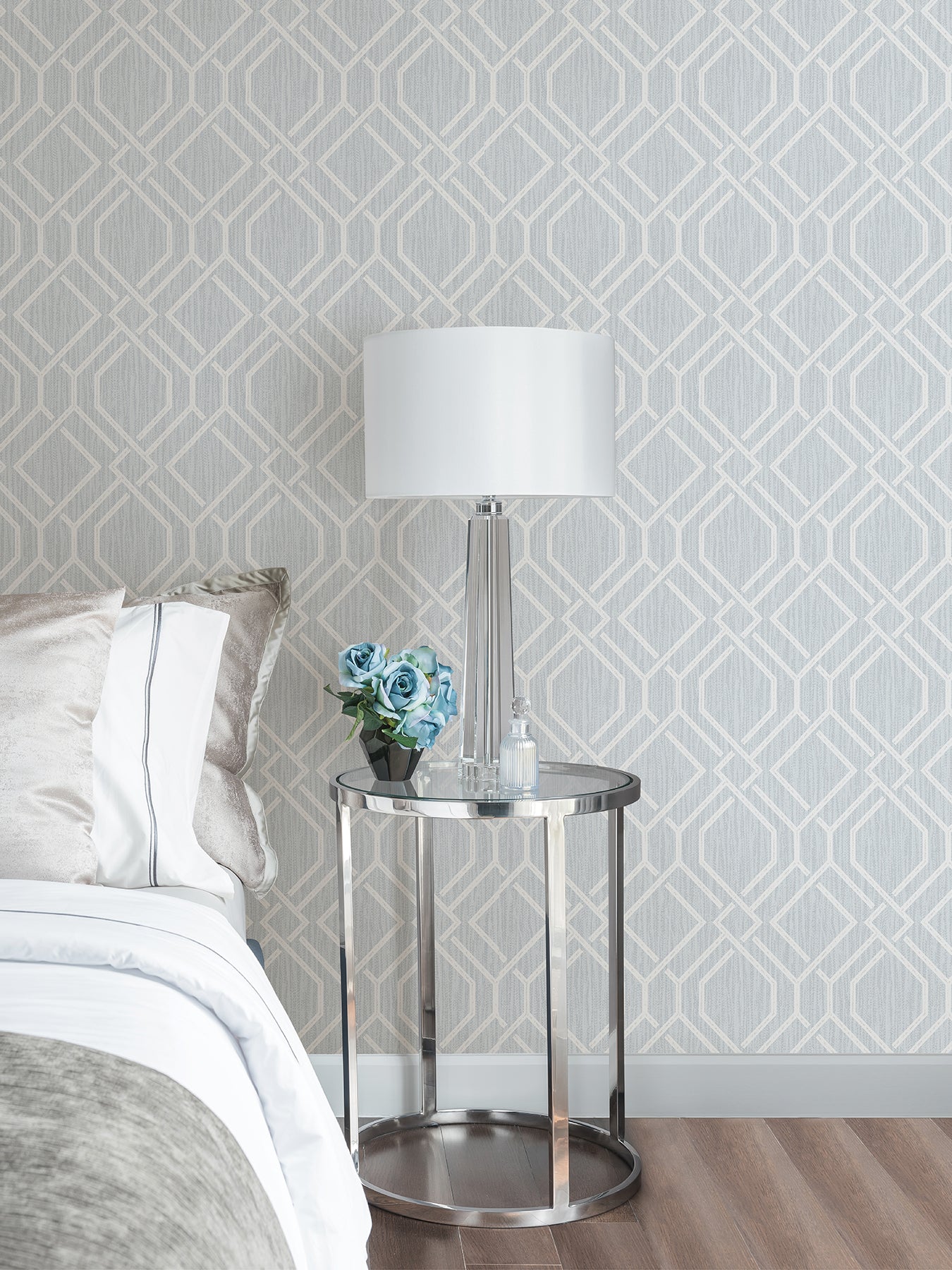 Advantage Frege Light Blue Trellis Wallpaper, 20.9-in by 33-ft