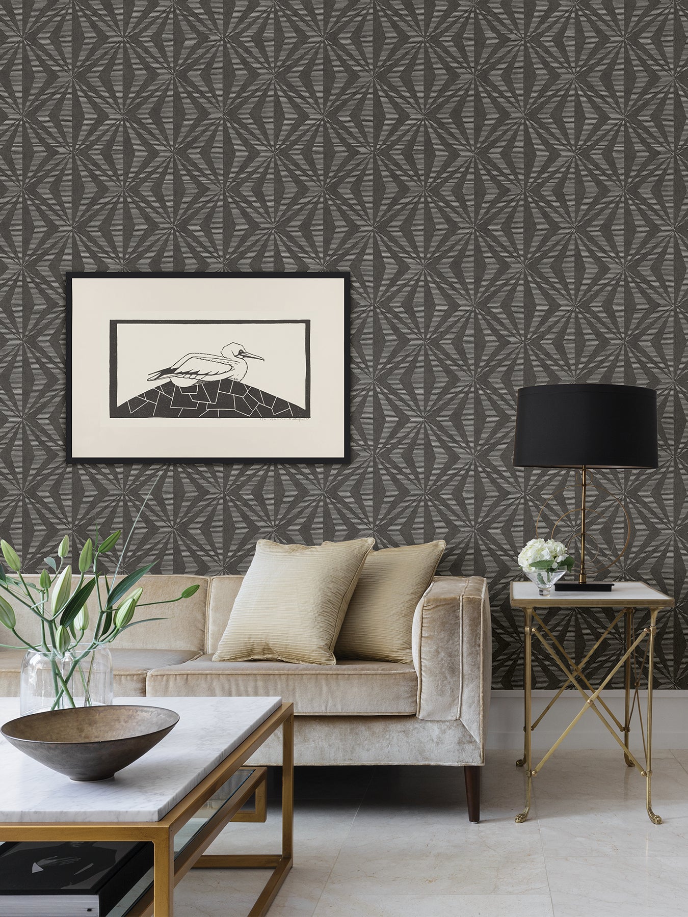 Advantage Monge Charcoal Geometric Wallpaper, 20.9-in by 33-ft