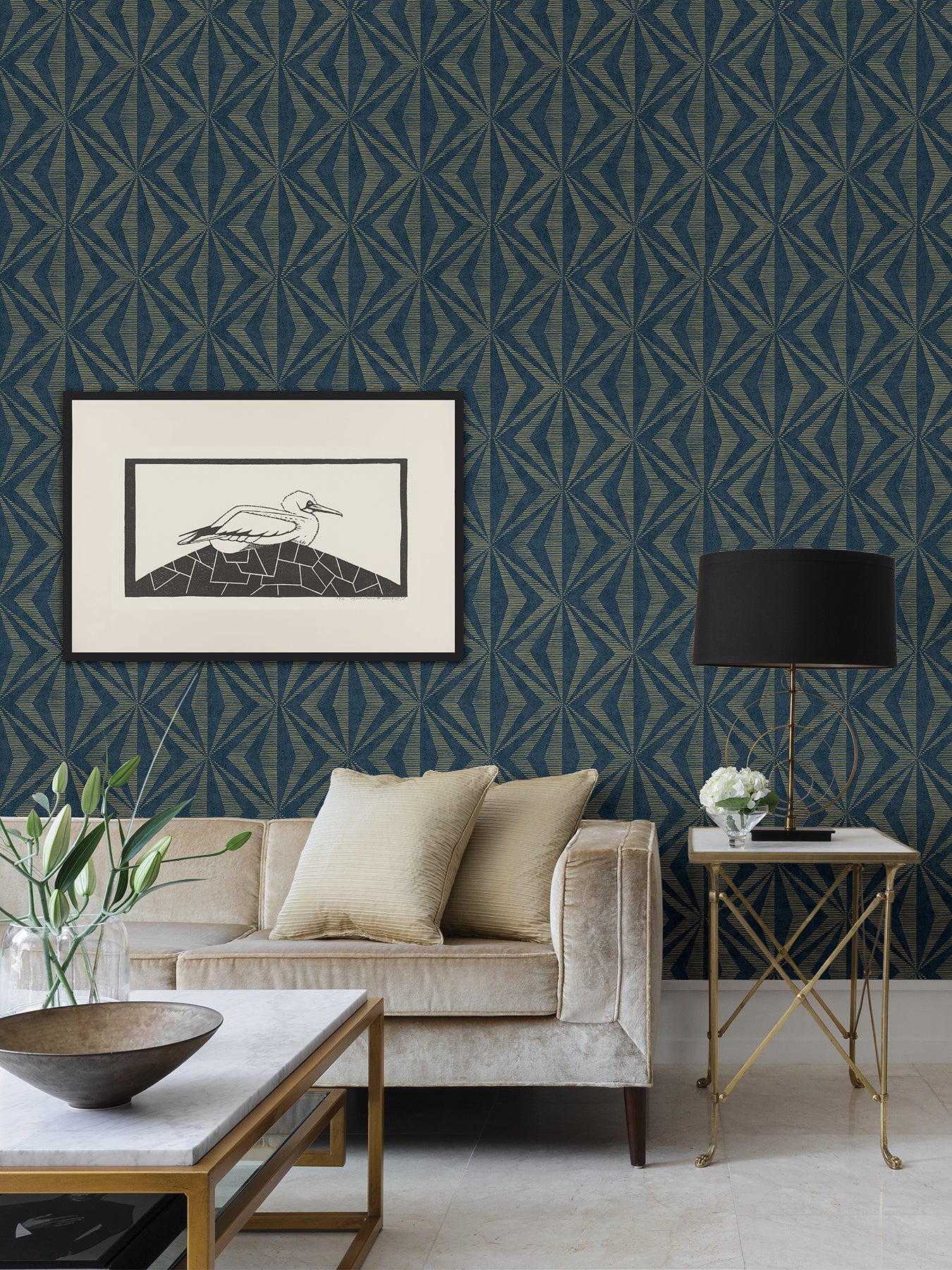 Advantage Monge Blue Geometric Wallpaper, 20.9-in by 33-ft