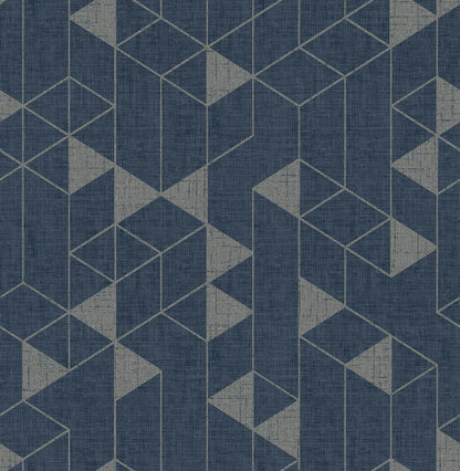 A-Street Prints Fairbank Navy Linen Geometric Wallpaper, 20.5-in by 33-ft