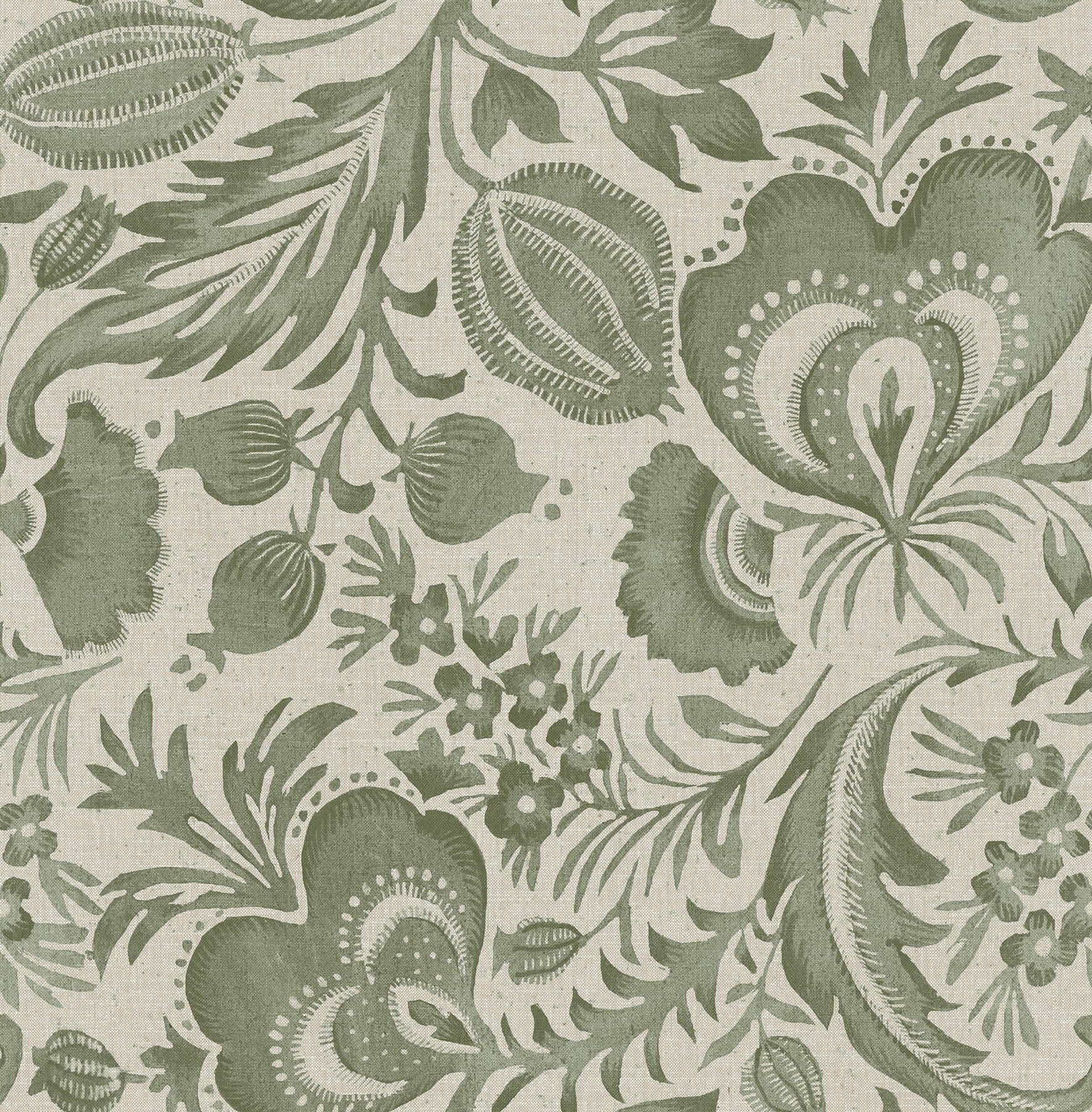 A-Street Prints Culver Moss Jacobean Wallpaper, 20.5-in by 33-ft