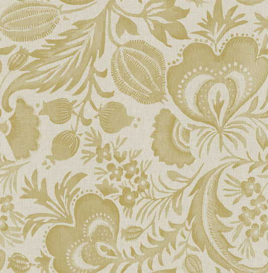 A-Street Prints Culver Mustard Jacobean Wallpaper, 20.5-in by 33-ft